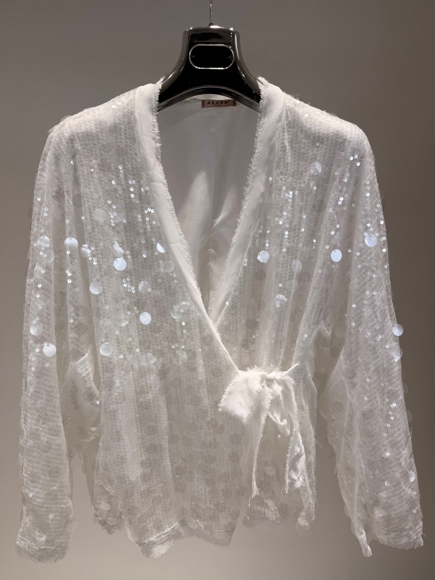 MAGLIA INCROCIO PAILETTES BIANCO
