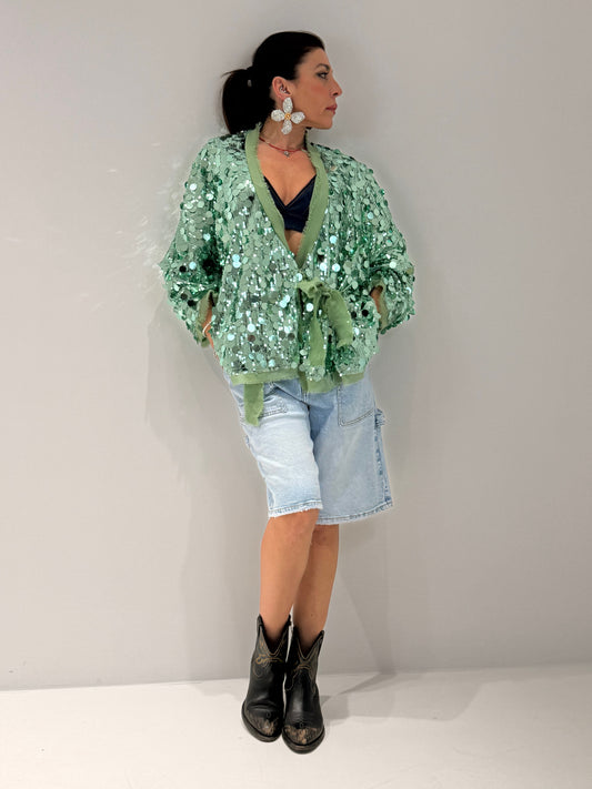 MAGLIA INCROCIO PAILETTES VERDE