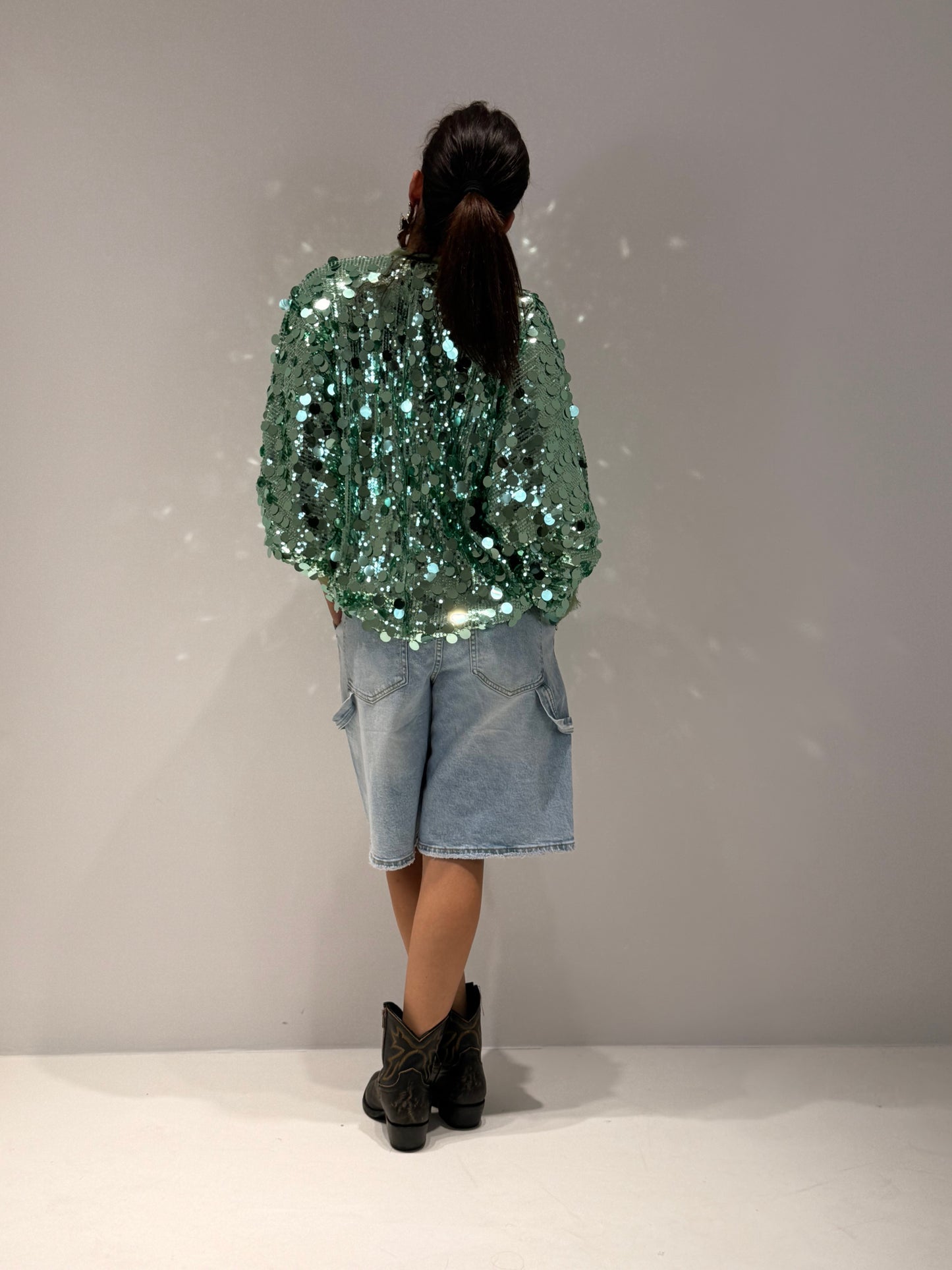 MAGLIA INCROCIO PAILETTES VERDE