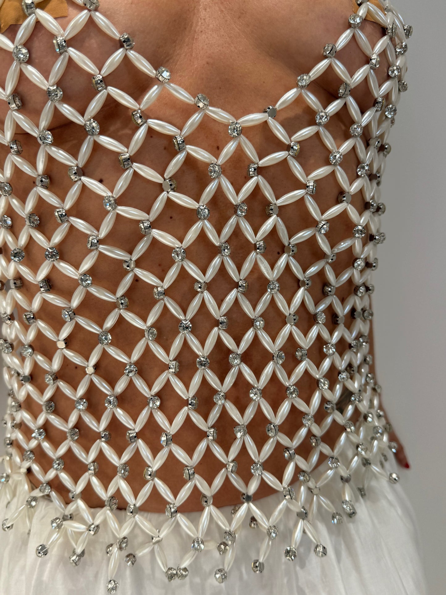 CANOTTA PERLE STRASS BIANCO