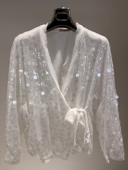 MAGLIA INCROCIO PAILETTES BIANCO