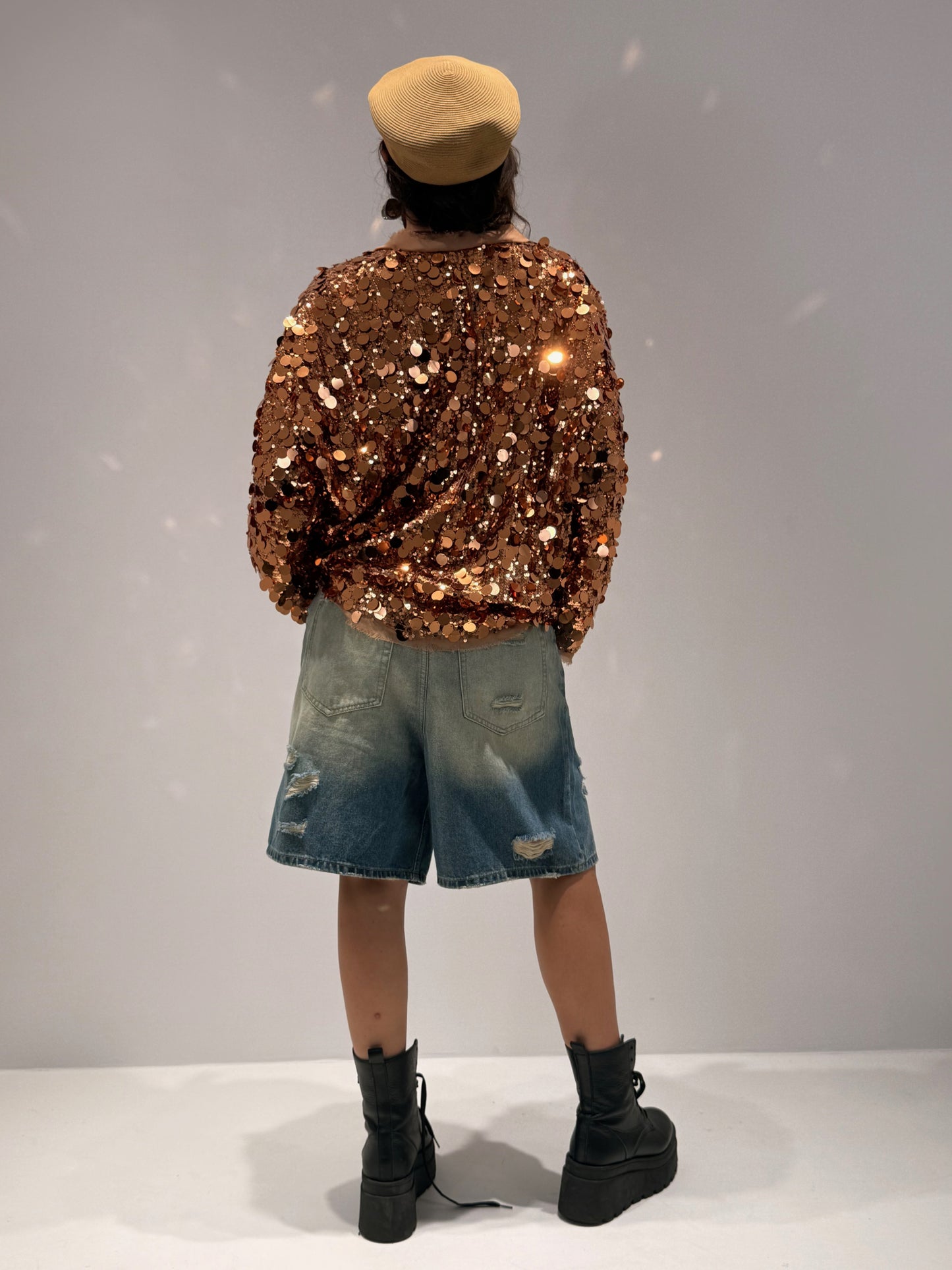 MAGLIA INCROCIO PAILETTES BRONZO